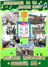 Plakat ze zdjęciami dzieci podczas spacerów - Podsumowanie konkursu Bielańskie Przedszkolaki Maszerują 2026