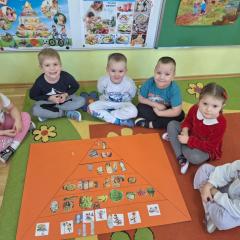 prezentacja piramidy żywienia stworzonej przez grupę dzieci